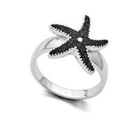 DUR Seestern Damen Ring aus 925 Sterling Silber mit Lavasand veredelt, Größe: 54, Silber/Schwarz, R4648.54