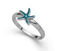 DUR Seestern Mini Damen Ring aus 925 Sterling Silber mit blauem Steinsand veredelt, Größe: 58, Silber/Schwarz, R5632.58