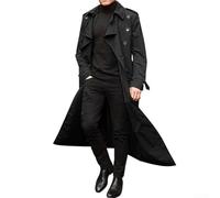 Durashmall Langer Trenchcoat für Herren, Winter, warm, Vintage, lockerer Parka, Jacke, Übermantel, Oberbekleidung, Windbreaker, Business, Freizeit, formell, Outdoor, Polyester (2XL Schwarz)
