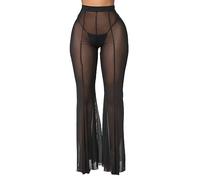 Durchsichtige Unterhose für Damen, Hose mit hoher Taille und weitem Bein, durchsichtige Strandhose, Bikinihose, Badeanzug, sexy Rüschen, transparente Schlaghose für Party, Rave, Performance-Kostüm
