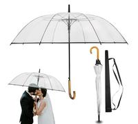 Durchsichtiger Regenschirm Hochzeit mit hochwertigem Echtholzgriff Ø120cm - Eleganter Großer Regenschirm 2 Personen Transparent XXL - Modell CARDIFF