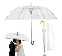 Durchsichtiger Regenschirm Hochzeit mit hochwertigem Echtholzgriff Ø120cm - Eleganter Großer Regenschirm 2 Personen Transparent XXL - Modell CARDIFF (Transparent - Weißer Rand, XL - 120cm)