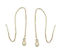 Durchzieher Ohrring Ohrhänger 93mm Venezianerkette Zuchtperle Zirkonia 9Kt GOLD