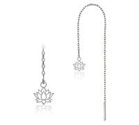 Durchzieher Ohrringe Edelstahl | Einfädler Kettenohrringe 11 cm | Lotus Anhänger | Filigrane lange Damen Ohrringe Z601 silber