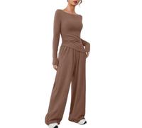 DURINM Zweiteiler Damen Elegant Tracksuit Hausanzug Kuschelig mit Rundhals Langarm Oberteil und Weiter Hose Elegant Hausanzug Lässiger Trainingsanzug Loungewear Set