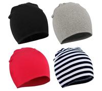 Durio Baby Mütze Jungen Mädchen Unisex Babymütze Kleinkind Wendemütze Jersey Slouch Beanie Mütze Infant Hut 4er Pack Farbmischung Schwarz, hellgrau, schwarz-weiß, rot 1-4 Jahre