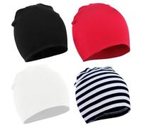 Durio Baby Mütze Jungen Mädchen Unisex Babymütze Kleinkind Wendemütze Jersey Slouch Beanie Mütze Infant Hut 4er Pack Farbmischung Rot Weiß Schwarz 1-4 Jahre