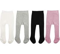 Durio Baby Strumpfhose für Mädchen Baumwolle Kinderstrumpfhose Kinder Strumpfhosen Set Warme Strümpfe Leggings 4 Paar-Weiß Schwarz Hellgrau Lila 1-2 Jahre