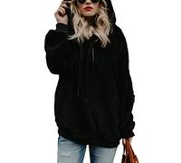 Durio Hoodie Damen Fleece Kapuzenpulli Teddy Fleece Pullover Decke Hoodie Oversize Sweaterpullover Winter Warm Schwarz 2XL