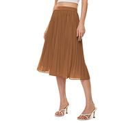 Durio Midirock Damen Faltenrock Plissee Damenrock Leicht Casualrock Chiffon Röcke A-Linie Braun 42(Tag Size XL)