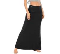 Durio Rock Maxirock Lang Damen Rock Weich Damenrock Freizeitrock mit hohem Bund Skirt Elastisch Schwarz 40-42 (Tag Size L)