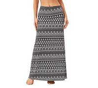 Durio Rock Maxirock Lang Damen Rock Weich Damenrock Freizeitrock mit hohem Bund Skirt Elastisch Schwarz u. Weiß 42-44(Tag Size XL)