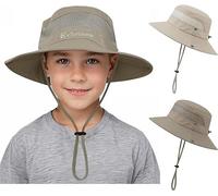 Durio Sonnenhut Baby Kinder,Sonnenmütze mit Kinnriemen,Baby Kinder Fischerhut mit Nackenschutz,Kinderhut Atmungsaktiv Sonnenschutz,Sonnenhut aus Baumwolle Tiefer Khaki seichter Reis 4-8 Jahre