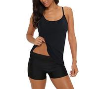 Durio Tankini Damen Bauchweg Tankini Zweiteiler Sets Tankinis für Damen Elegant große größen Badeanzüge Oberteil mit Shorts Sommer Strandurlaub Schwarz 42(Tag Size XL)