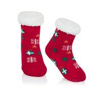 Durio Weihnachtssocken Kuschelsocken für Kinder und Kleinkind Stoppersocken Hüttenschuhe Lustige Socken Thermosocken Rot 3-6 Jahre (Tag Size M)