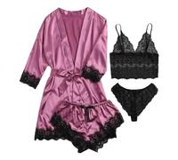 Duroecsain Damen-Nachthemd mit Spitzenbesatz, Negligee-Set für Frauen, sexy, 4-teiliges Damen-Nachtwäsche-Set Sexy, Weicher, bequemer und atmungsaktiver Spa-Bademantel für Damen, Mädchen für Zuhause,