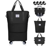 Duscdesp Faltbare Reisetasche mit Rollen,Sporttasche Damen Männlich,Handgepäck Tasche mit Griffhülle,Große Reisetaschen,Wasserdicht Kliniktasche Geburt,Abnehmbare Travel Bag (Schwarz)