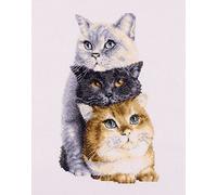 Dutch Stitch Brothers - Gezählter Kreuzstich Kit - DSB012L - Drei Katzen - Leine weiß - 26 x 18 cm - Stick-Kit für Erwachsene