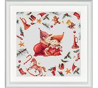 Dutch Stitch Brothers - Gezähltes Kreuzstich-Kit - DSB019L - Weihnachtselfen 3 - Leinen - 9.8 x 9.8 Inch - DIY für Erwachsene