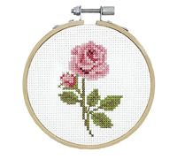 DUTCH STITCH BROTHERS - Kreuzstich-Set, gezählt, 10,2 cm, rosa Rose, Aida, 14 Stück, mit 10,2 cm Holzrahmen, für Anfänger - DSB030