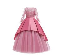 duxyoz Blumenmädchen-Prinzessinnenkleid, bestickt, Spitze, Tüll, Maxi, lange Ärmel, Hochzeit, Brautjungfer, Erstkommunion, Abendparty, bodenlanges Kleid, Kinder, Abschlussball, Ballkleid, elegantes