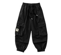 duxyoz Cargohose für Kinder, Jungen, leger, lockere Passform, Jogginghose, klassischer Kordelzug an der Taille, einfarbig, Cargohose, Baumwolle, atmungsaktiv, Baggy-Hose, Streetwear, Trainingshose
