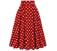 duxyoz Damen Faltenrock Vintage Rock Polka Dots A-Linie Midi Röcke Hohe Taille Knielang Cocktail Party Swing Sommerkleid 1950er Rockabilly Abendkleid Elegant Skater Röcke, 01 rot, L