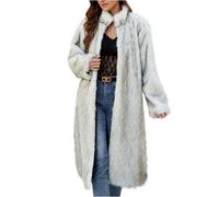 duxyoz Damen Kunstfellmantel, flauschig, lange Ärmel, warm, pelzig, Spleißjacken, Übergröße, einfarbig, elegant, luxuriös, dick, warm, Maxi-Winterjacke, A White, M
