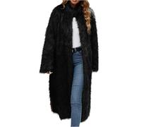 duxyoz Damen Kunstfellmantel, flauschig, lange Ärmel, warm, pelzig, Spleißjacken, Übergröße, einfarbig, elegant, luxuriös, dick, warm, Maxi-Winterjacke, A Schwarz, S