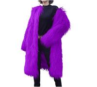 duxyoz Damen Kunstfellmantel, lang, Kunstpelz, Winter, warm, dick, flauschig, elegant, vorne offen, luxuriös, flauschiger Schalkragen, Outwear für Hochzeit, Party, 01 lila, L