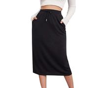 duxyoz Damen Midirock Hochtaillierter Lässiger Kordelzug Sweatrock Mit Taschen Einfarbig Wickel Sommer Midi Bleistiftröcke Sportbekleidung Schlicht Stretch A Line Bodycon Lange Röcke Sportkleid