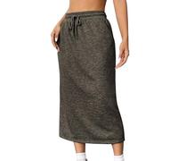 duxyoz Damen Midirock Hochtaillierter Lässiger Kordelzug Sweatrock Mit Taschen Einfarbig Wickel Sommer Midi Bleistiftröcke Sportbekleidung Schlicht Stretch A Line Bodycon Lange Röcke Sportkleid
