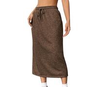 duxyoz Damen Midirock Hochtaillierter Lässiger Kordelzug Sweatrock Mit Taschen Einfarbig Wickel Sommer Midi Bleistiftröcke Sportbekleidung Schlicht Stretch A Line Bodycon Lange Röcke Sportkleid