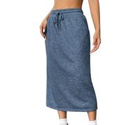 duxyoz Damen Midirock Hochtaillierter Lässiger Kordelzug Sweatrock Mit Taschen Einfarbig Wickel Sommer Midi Bleistiftröcke Sportbekleidung Schlicht Stretch A Line Bodycon Lange Röcke Sportkleid