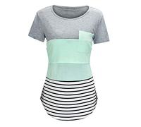 duxyoz Damen Umstands-Top, Sommer, kurze Ärmel, Rundhalsausschnitt, Still-T-Shirt zum Stillen, bequemes Schwangerschafts-T-Shirt, Damen, Stillkleidung, lockere Wochenbett-T-Shirts, Größe S-2XL, grau,