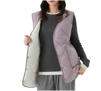 duxyoz Damen-Weste, Übergröße, mit Fleece gefüttert, Thermo-Sherpa-Weste, ärmellos, gepolstert, Knopfleiste, leicht, lässig, Bodywarmer gesteppt, Softshell-Weste, 01 lila, 54