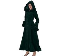 duxyoz Damen-Wintermantel, Übergröße, Vintage-Stil, langes Kleid, Übermantel, Mittelalter, Gothic, Renaissance, Cosplay, Kapuzenjacke, Winterjacke mit Kunstfellkapuze, elegante Knopfleiste,