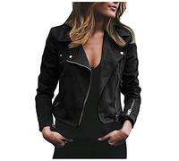 duxyoz Damenjacke aus Wildlederimitat, Motorradjacke, mit Reißverschluss, bauchfrei, Vintage, Bikerjacke, klassisch, langärmelig, cooler Reißverschluss, kurzer Mantel, Reverskragen, lässig, Streetwear