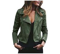 duxyoz Damenjacke aus Wildlederimitat, Motorradjacke, mit Reißverschluss, bauchfrei, Vintage, Bikerjacke, klassisch, langärmelig, cooler Reißverschluss, kurzer Mantel, Reverskragen, lässig, Streetwear
