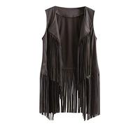 duxyoz Damenweste mit Fransen, ärmellos, Quastenjacke, Mantel, Wildlederimitat, offene Vorderseite, Cardigans, elegant, einfarbig, langer Mantel, ethnische Weste, Weste, leicht, lässig, Vintage