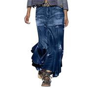 duxyoz Denim-Maxi-Röcke in Übergröße für Damen, Cowboy, bequem, lässig, dehnbar, Rüschenrock, Knopfleiste, A-Linie, ausgestellt, Sommer, Vintage, Cargorock, Bleistift, langes Kleid zum Ausgehen, 01