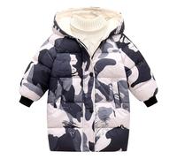 duxyoz Gepolsterte Pufferjacke für Kinder, leicht, isoliert, lässig, für Jungen und Mädchen, mit Kapuze, Winter, warm, dick, winddicht, Softshell-Kinder-Ski, Reißverschluss, 01Weiß, 140