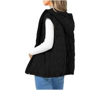 duxyoz Gepolsterte Weste für Damen, ärmellos, lässig, mit Kapuze, leicht, Reißverschluss, gesteppt, einfarbig, Outdoor, Winter, Puffermantel, winddicht, lockere Weste, 01 black, S