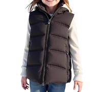 duxyoz Gesteppte ärmellose Jacke für Jungen und Mädchen, Stehkragen, mit Kapuze, leicht, Pufferjacke, dicke Thermo-Weste, Mantel, 5-10 Jahre, A Schwarz, 9-10 Years