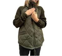 duxyoz Gesteppte Pufferjacke für Damen, leicht, Stehkragen, langärmelig, gepolstert, lässig, mit Reißverschluss, warm, Oberbekleidung, Strick, Patchwork, Puffjacke, einfarbig, Winter, 01 Army Green