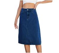 duxyoz Jeansrock für Damen, elegant, A-Linie, Midi-Jeansröcke, hohe Taille, lässiger Sommer, Bleistiftrock, Kleid, Retro, Vintage, Streetwear, lockere Passform, knielange Röcke mit Taschen, dunkelblau