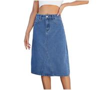 duxyoz Jeansrock für Damen, elegant, A-Linie, Midi-Jeansröcke, hohe Taille, lässiger Sommer, Bleistiftrock, Kleid, Retro, Vintage, Streetwear, lockere Passform, knielange Röcke mit Taschen, hellblau