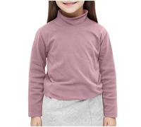 duxyoz Langärmeliges Rollkragen-T-Shirt für Mädchen, einfarbig, warmes T-Shirt, lässiger Thermo-Pullover für Kinder, Loungewear, einfarbiges Basic-Unterhemd, Baumwolle, Basisschicht, Tunika, Tops