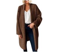 duxyoz Lange Damen-Strickjacke, Grobstrick, vorne offen, Schalkragen, warme Winterjacke, übergroß, lässig, lockere Strickware, Outwear, weich, bequem, trendiger Mantel, coffee, XXL