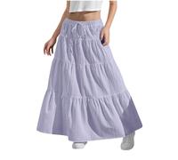 duxyoz Langer Rock für Mädchen, elastische Taille, fließende Rüschen, Maxirock, Boho, lässiges Sommerkleid, einfarbig, Sommer, niedlich, A-Linie, gestufte Faltenröcke, einfarbig, schwingend, volle